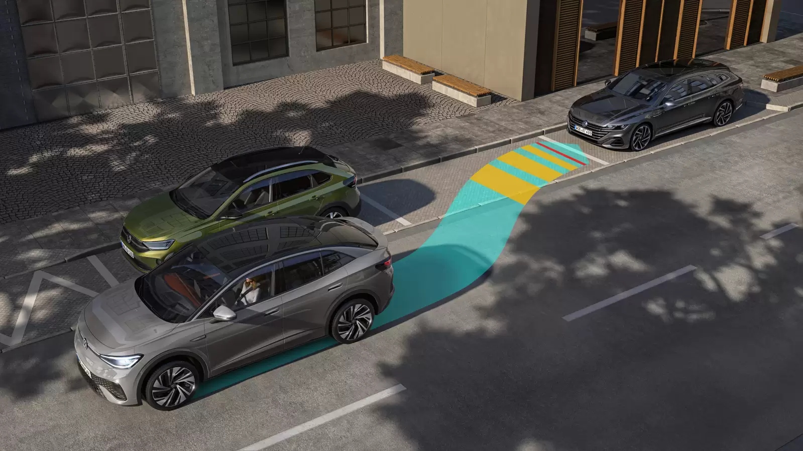 imagem de id4 volkswagen com efeito 3d simulando um sensor de estacionamento